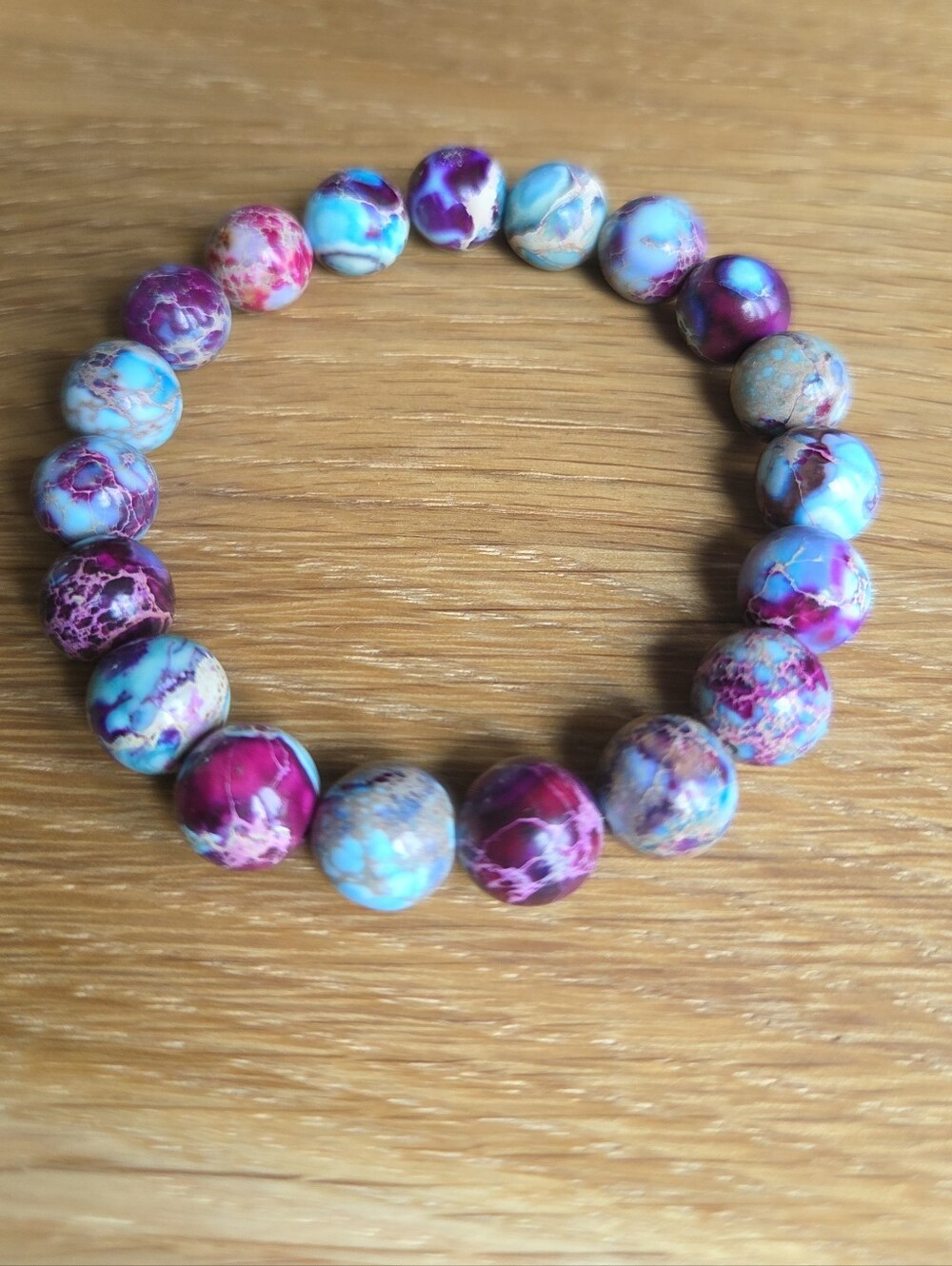 Blue & Magenta Sea Sediment Jasper Beads Stretch Bracelet - Hand Crafted - Picture 3 of 10